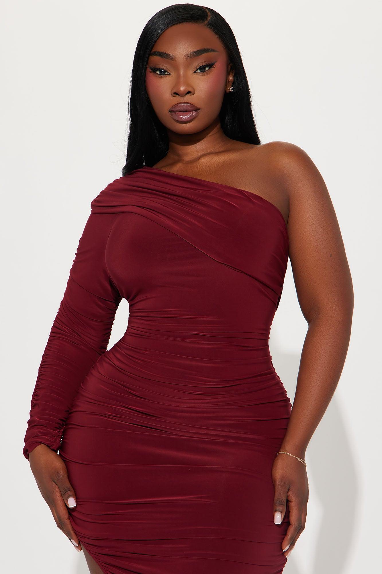 Isabella Ruched Midi Dress - Wine Product Image