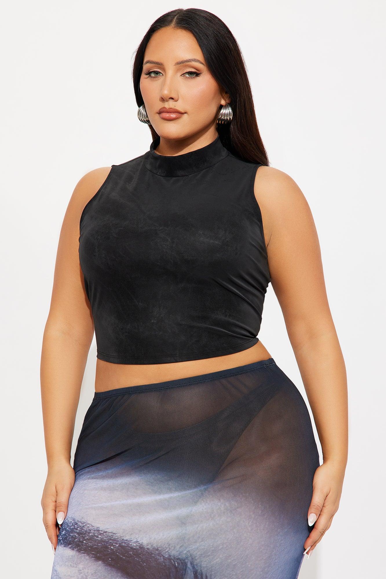 Molly Faux Leather Mock Neck Top - Black Female Product Image