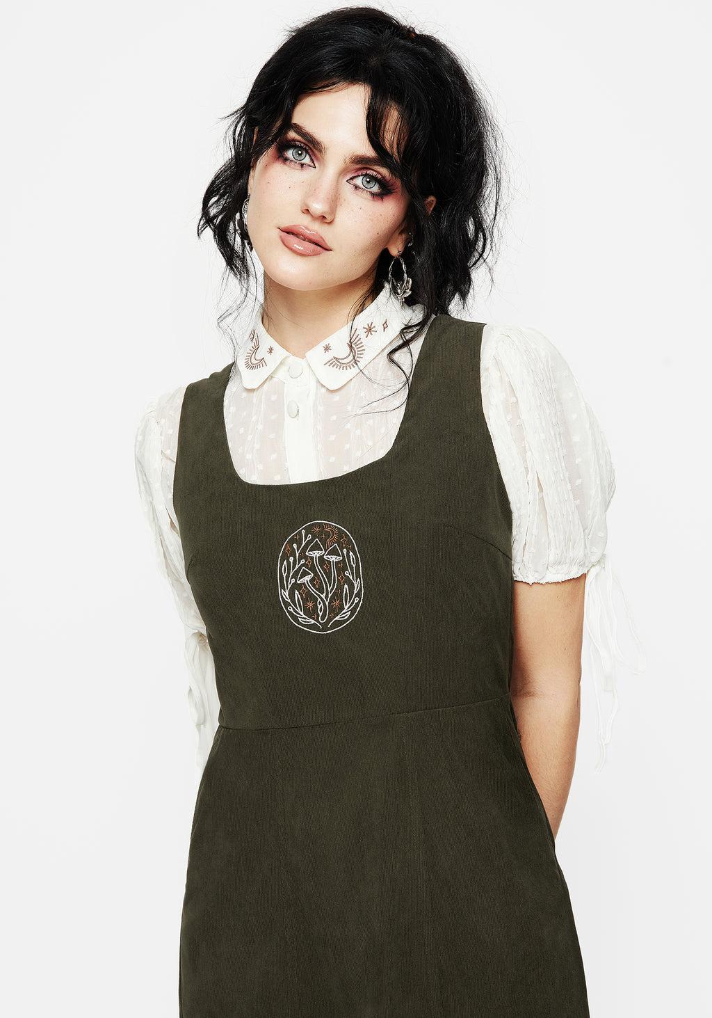 Mycelium Embroidered Mini Pinafore Dress Product Image