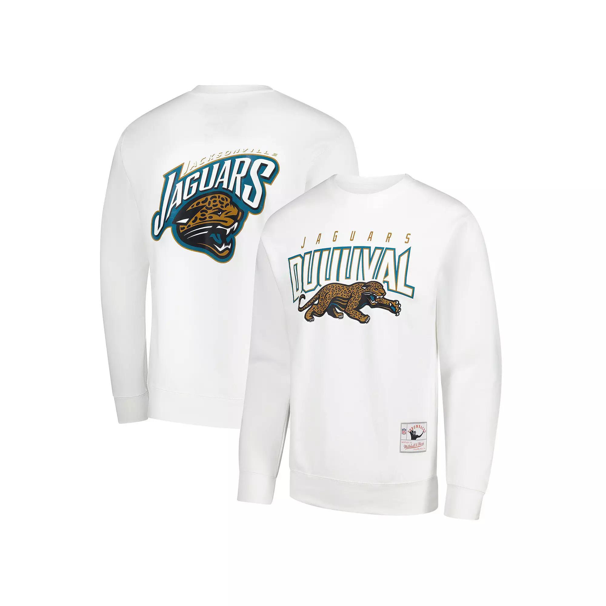 Men's Mitchell & Ness White Jacksonville Jaguars Duval Classic Logos Pullover Sweatshirt,  Product Image
