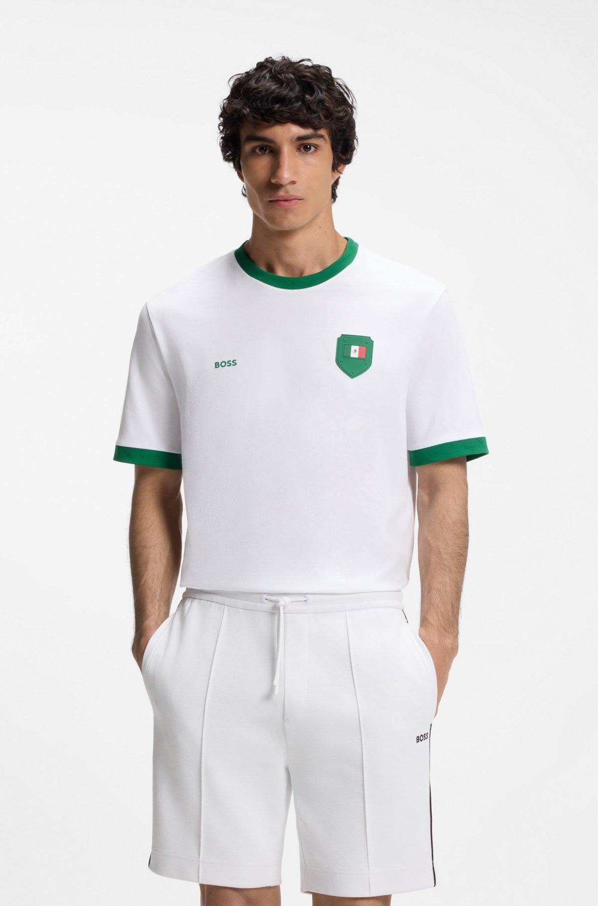 Stretch-cotton T-shirt with country flag and logo Product Image