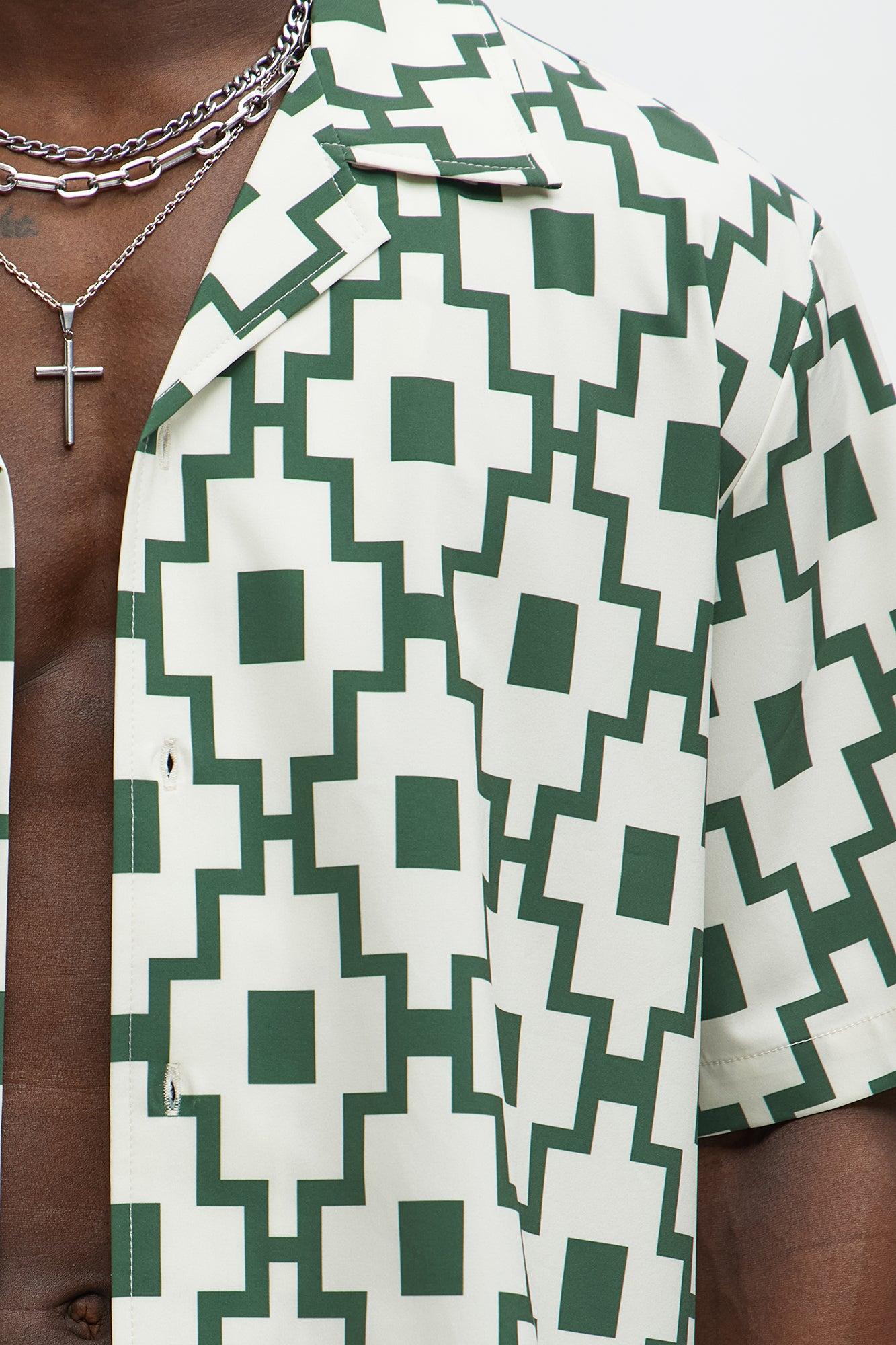 Mosaic Printed Cuban Shirt - Cream/combo Product Image