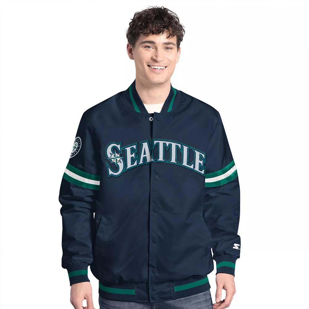 Men's Starter Navy Seattle Mariners Scout Full-Snap Varsity Jacket,  Product Image