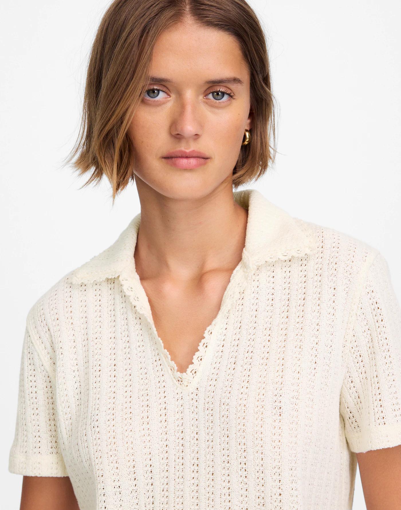 Crochet-Knit V-Neck Sweater Tee Product Image