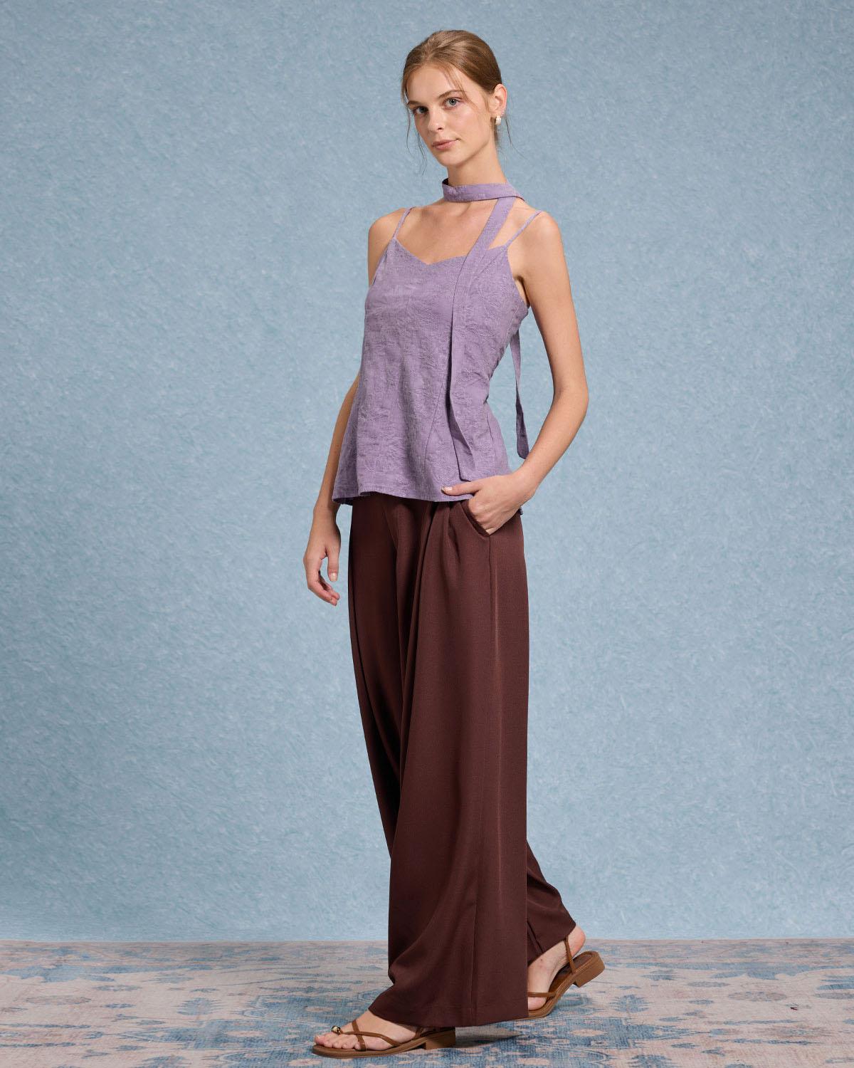 Purple Tie Neck Linen Cami Top Product Image