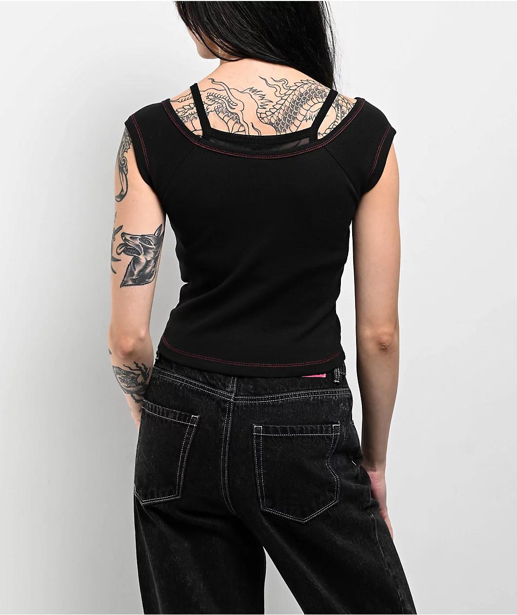 Vitriol Keeli Off Shoulder Black 2fer T-Shirt Product Image
