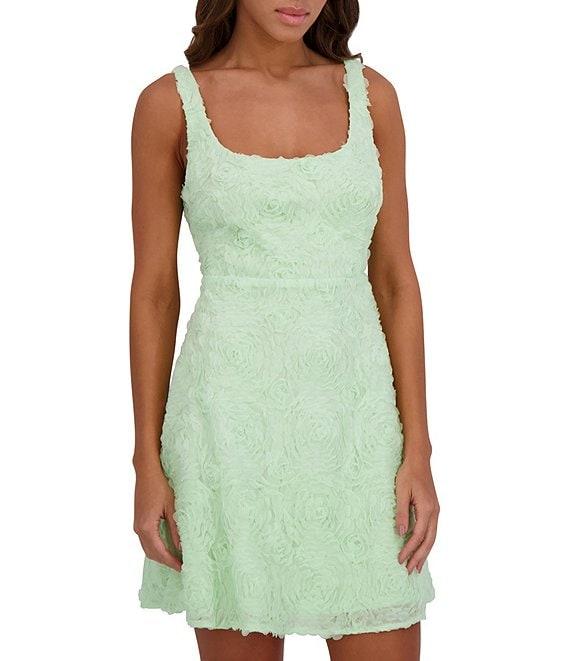 Kensie Soutache 3D Floral Print Square Neck Sleeveless A-Line Mini Dress Product Image