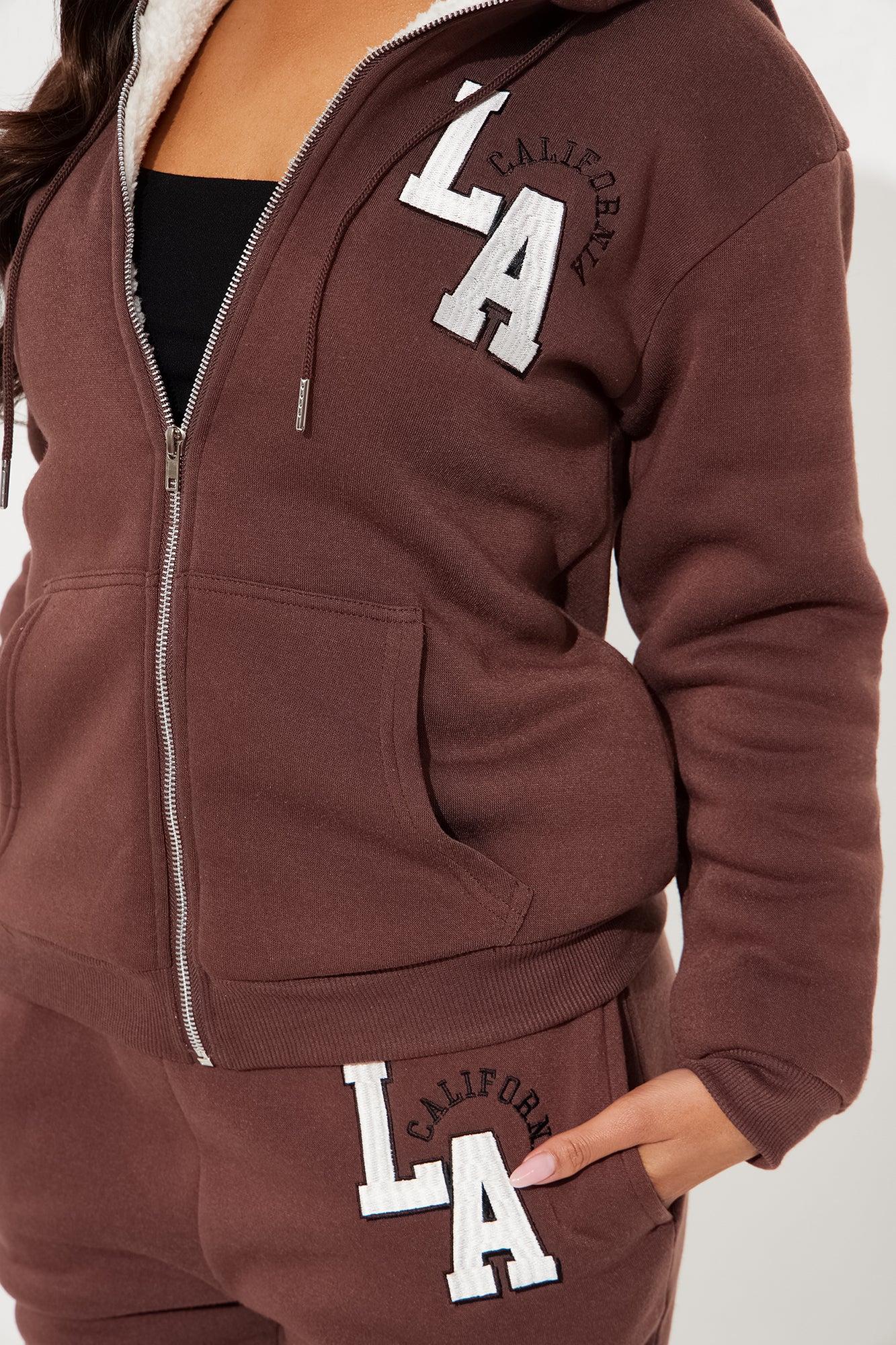 Let's Be Besties Sherpa Jogger Set - Brown Product Image