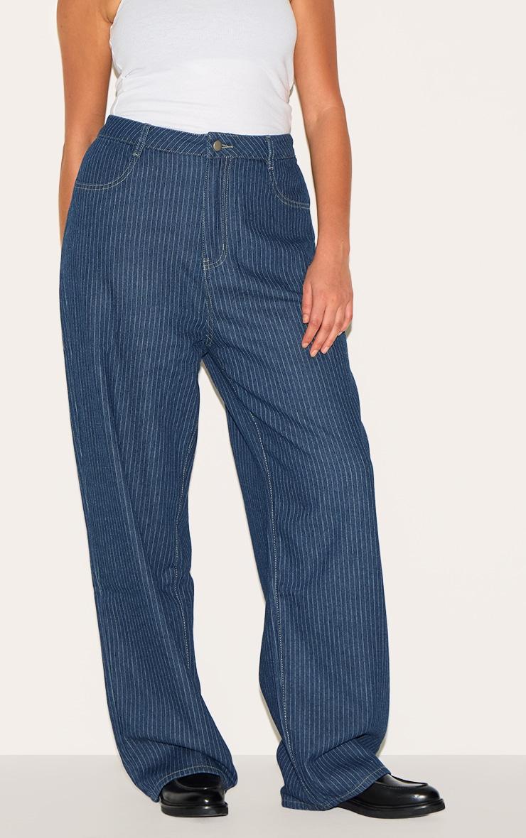  Plus Indigo Pinstripe Denim Straight Leg Jeans Product Image