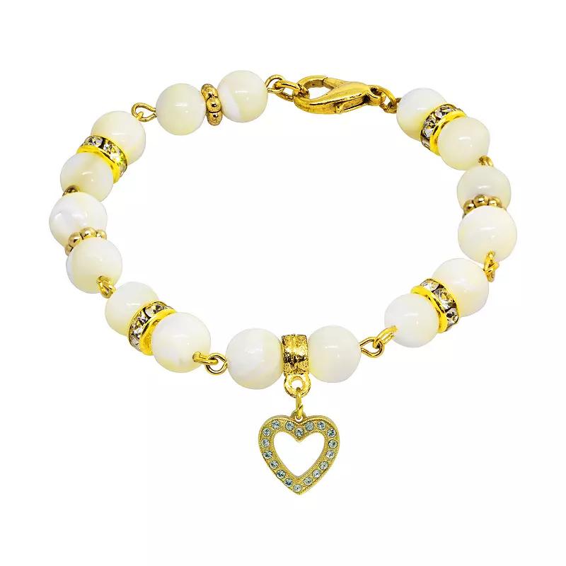 1928 Gold Tone Mother-of-Pearl & Simulated Crystal Birthstone Heart Bracelet, Womens, September Product Image