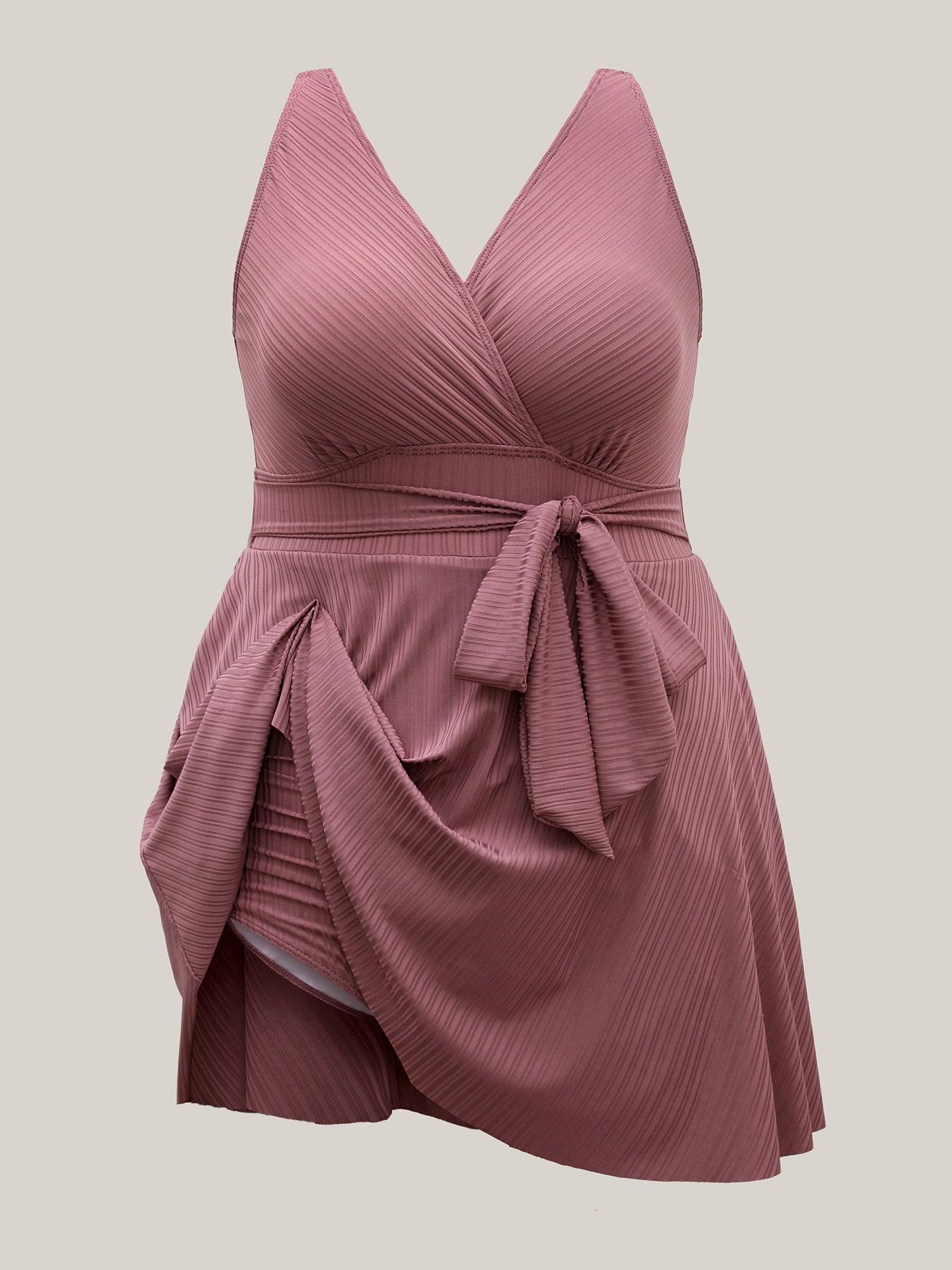 Textured Belted Solid Swim Dress Female Product Image