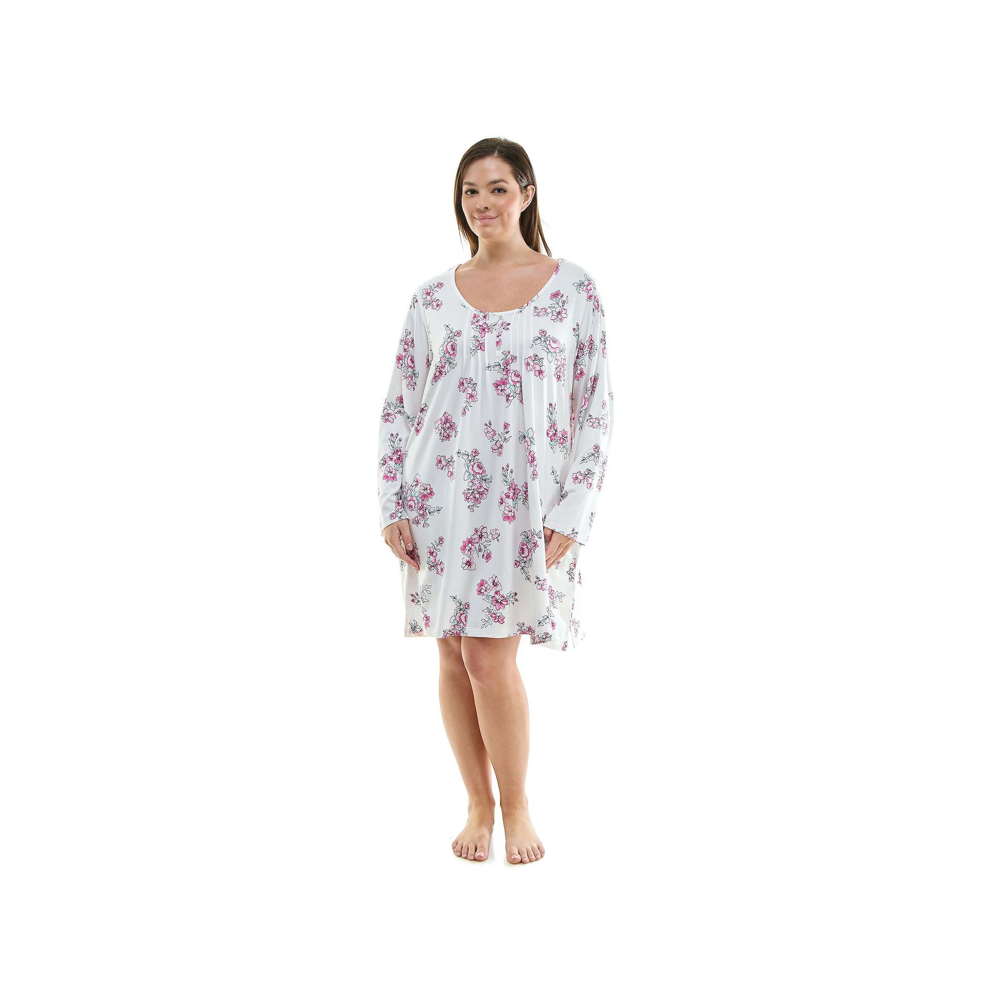 Plus Size Croft & Barrow® Cozy Luxe Long Sleeve Pajama Gown, Women's, Size: 1XL, Fiona Floral Product Image