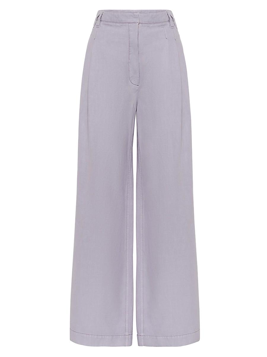 Womens Garment Dyed Cotton and Linen Cover Smart Wide Trousers with Monili Product Image