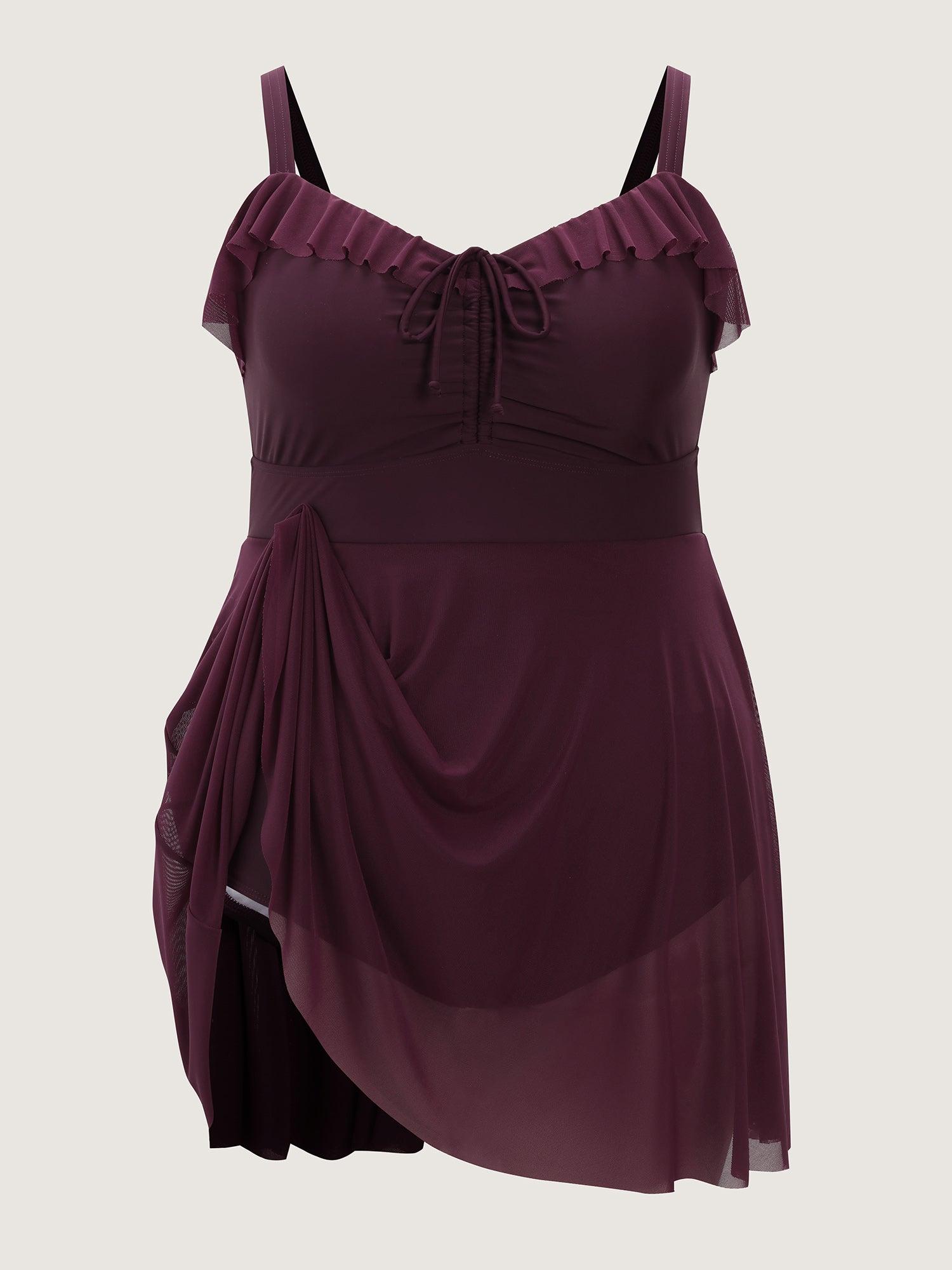 Sheer Ruffled Channel Drawstring Swim Dress Female Product Image