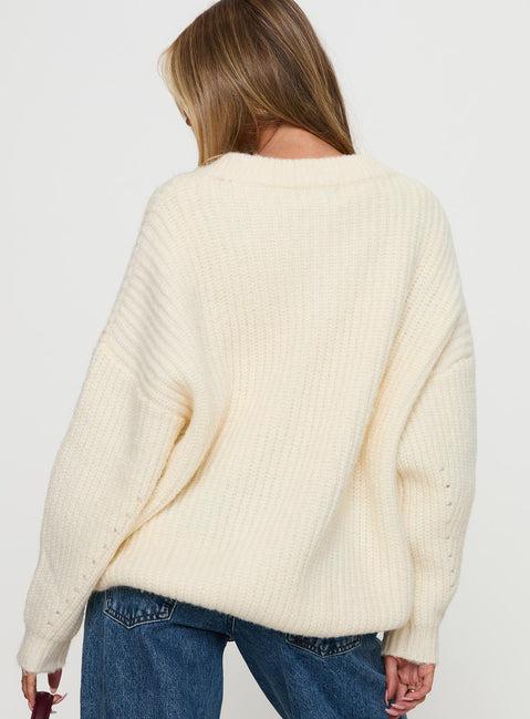 Have It All V Neck Knit Sweater Cream Product Image