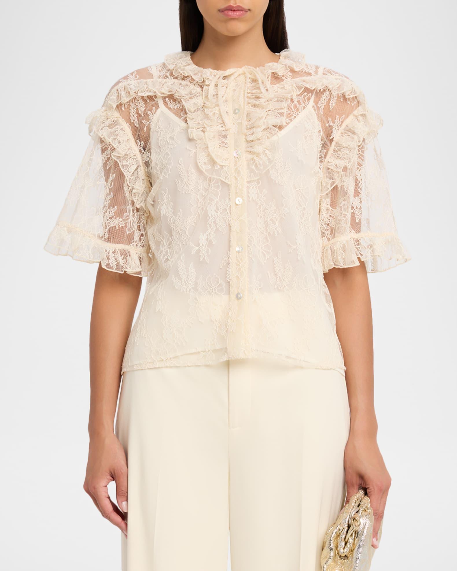 Kyra Button-Front Lace Top Product Image