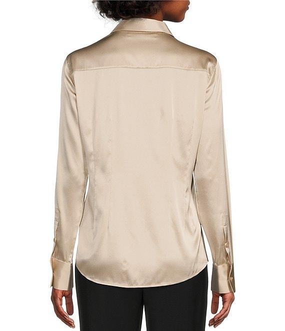 Antonio Melani Yana Button Front Point Collar Long Sleeve Stretch Silk Charmeuse Blouse Product Image