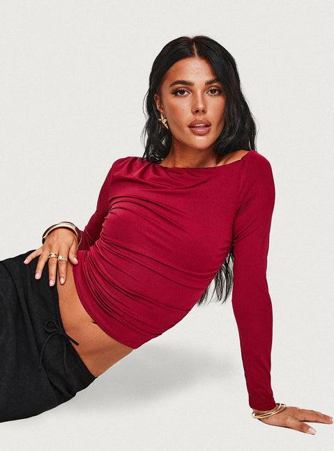 Spiller Off The Shoulder Top Burgundy Product Image