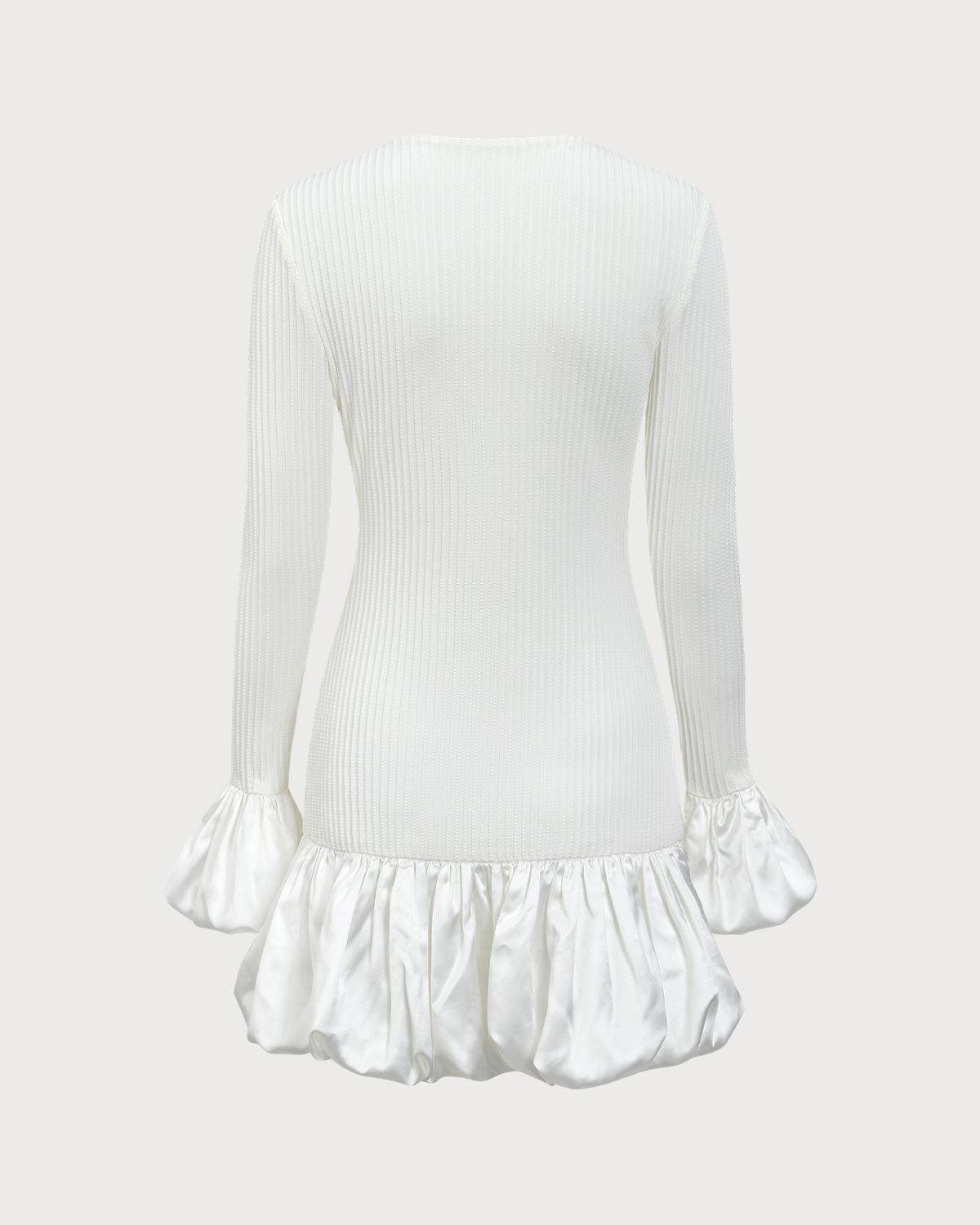 White Splicing Sweater Mini Dress Product Image