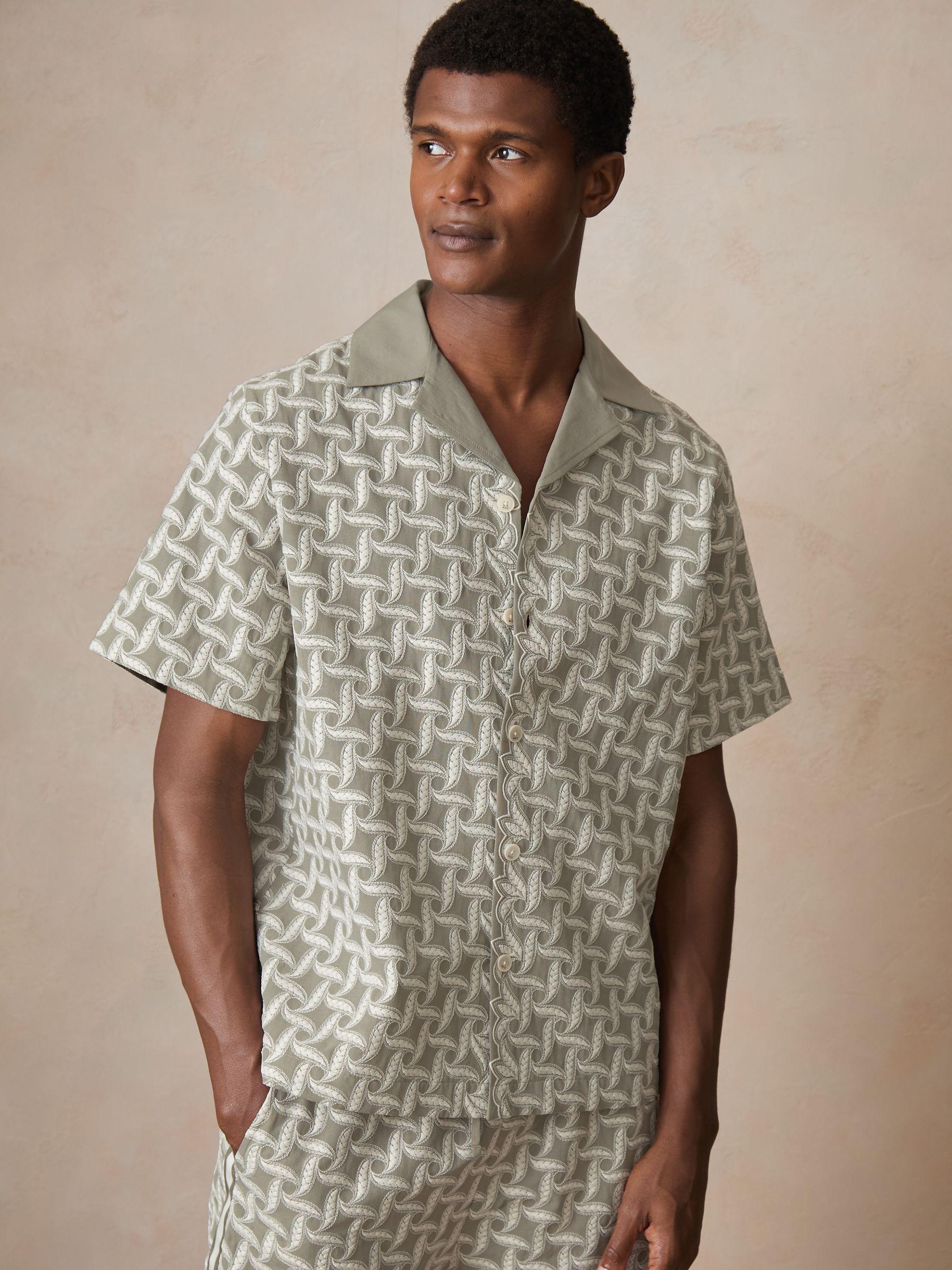 Reiss | Ché Motif-Embroidered Shirt in Sage/White Product Image