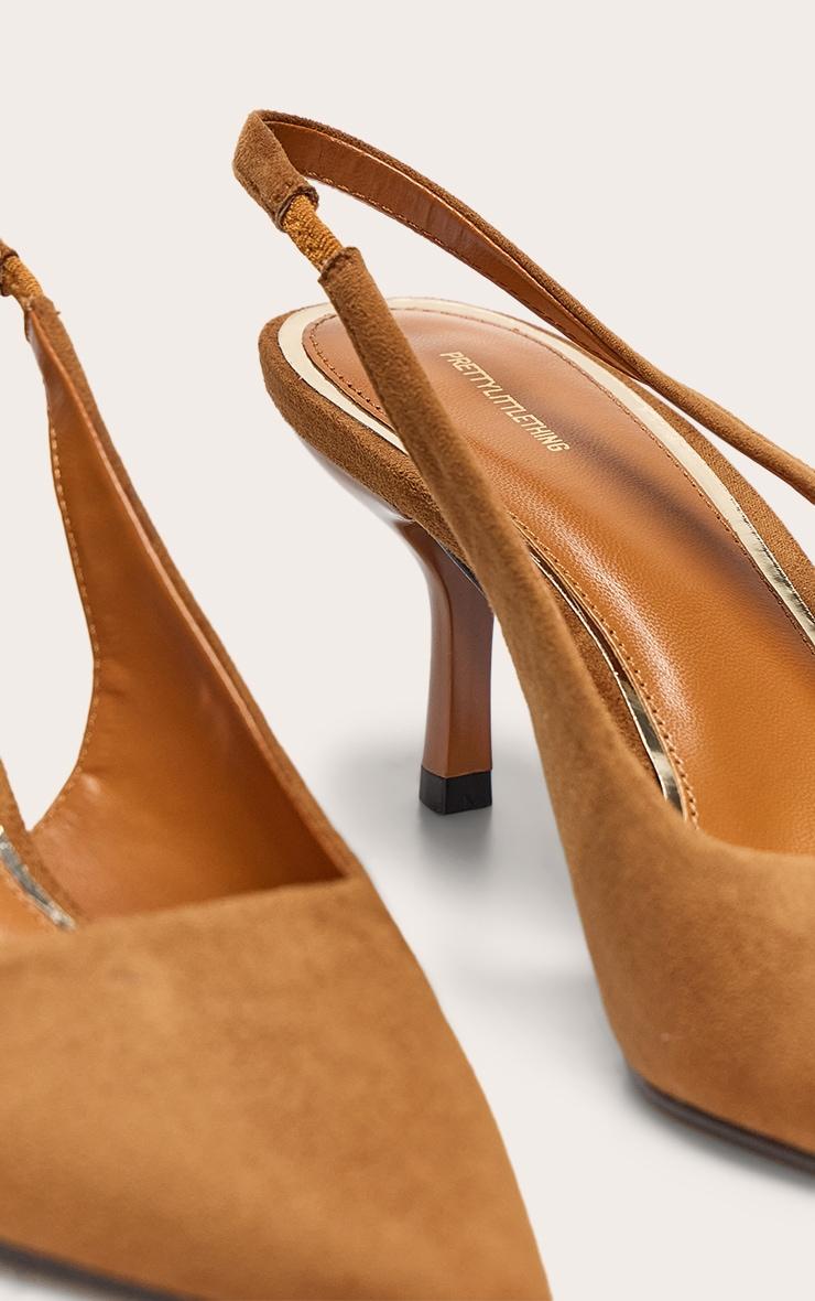 Tan Faux Suede Point Toe Sling Back Mid Heeled Courts Product Image