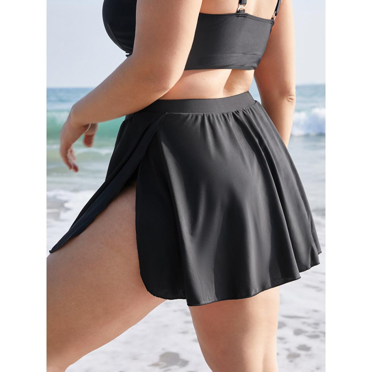 Plus Size Plain High Waist Split Hem Swim Skirt Women's Swimwear Black Beach Non High stretch Bodycon High Rise Curve Swim Bottoms BloomChic 18-20/2X Product Image