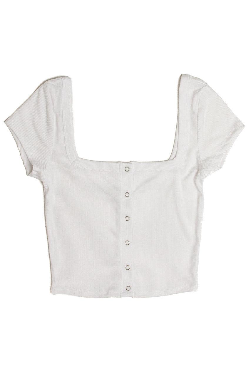 White Square Neck Button Front Crop Tee Product Image