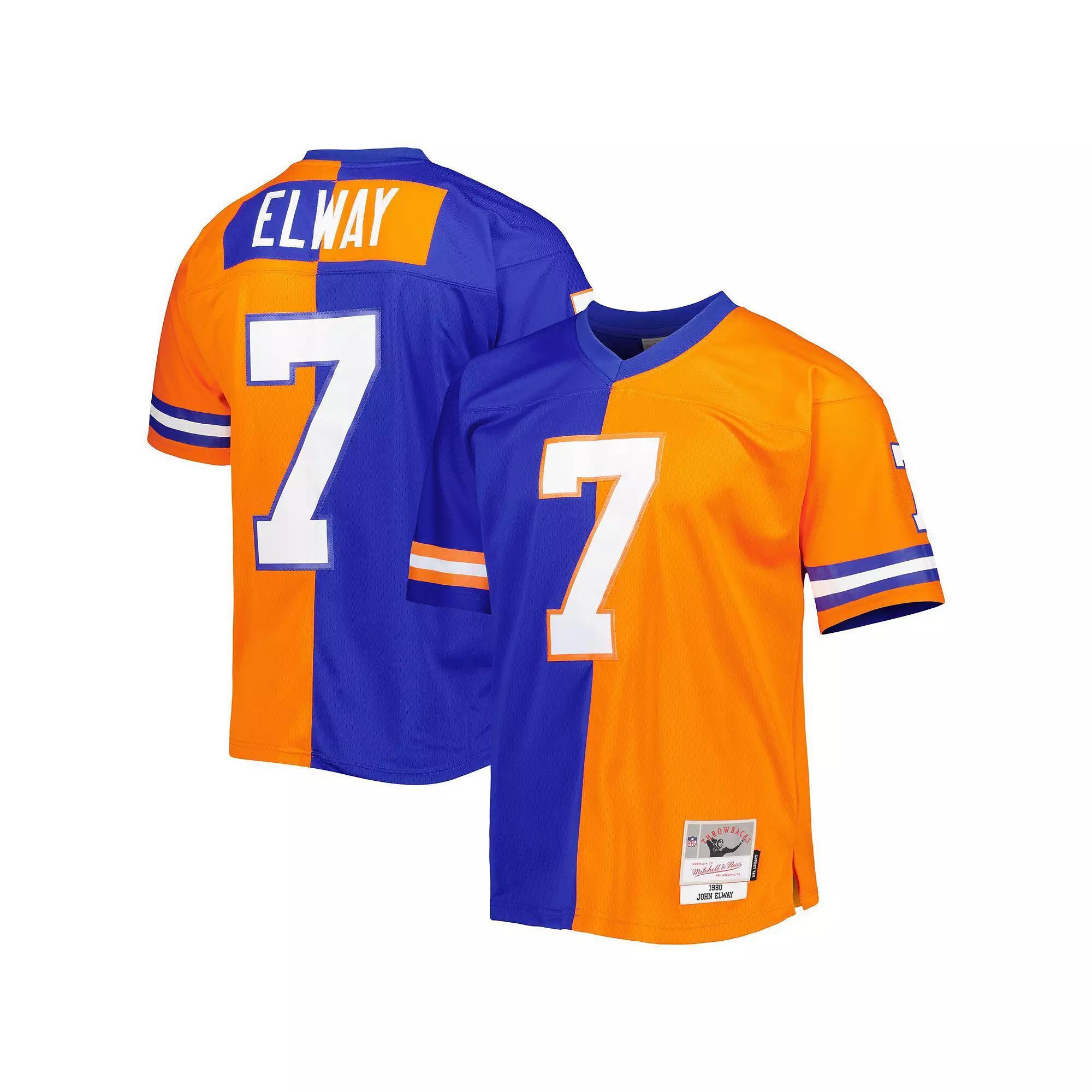 Mens Mitchell & Ness John Elway Royal/Orange Denver Broncos 1990 Split Legacy Replica Jersey Product Image