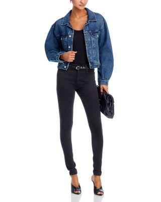 Farrah High-Rise Sateen Skinny Jeans in Black Product Image