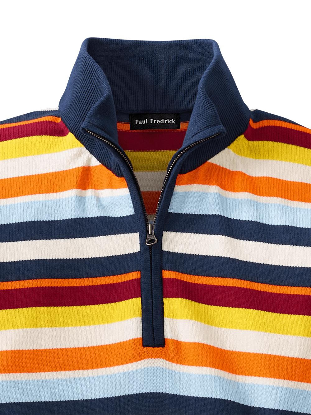 Cotton Quarter Zip Mock Neck Sweater - Multi Product Image