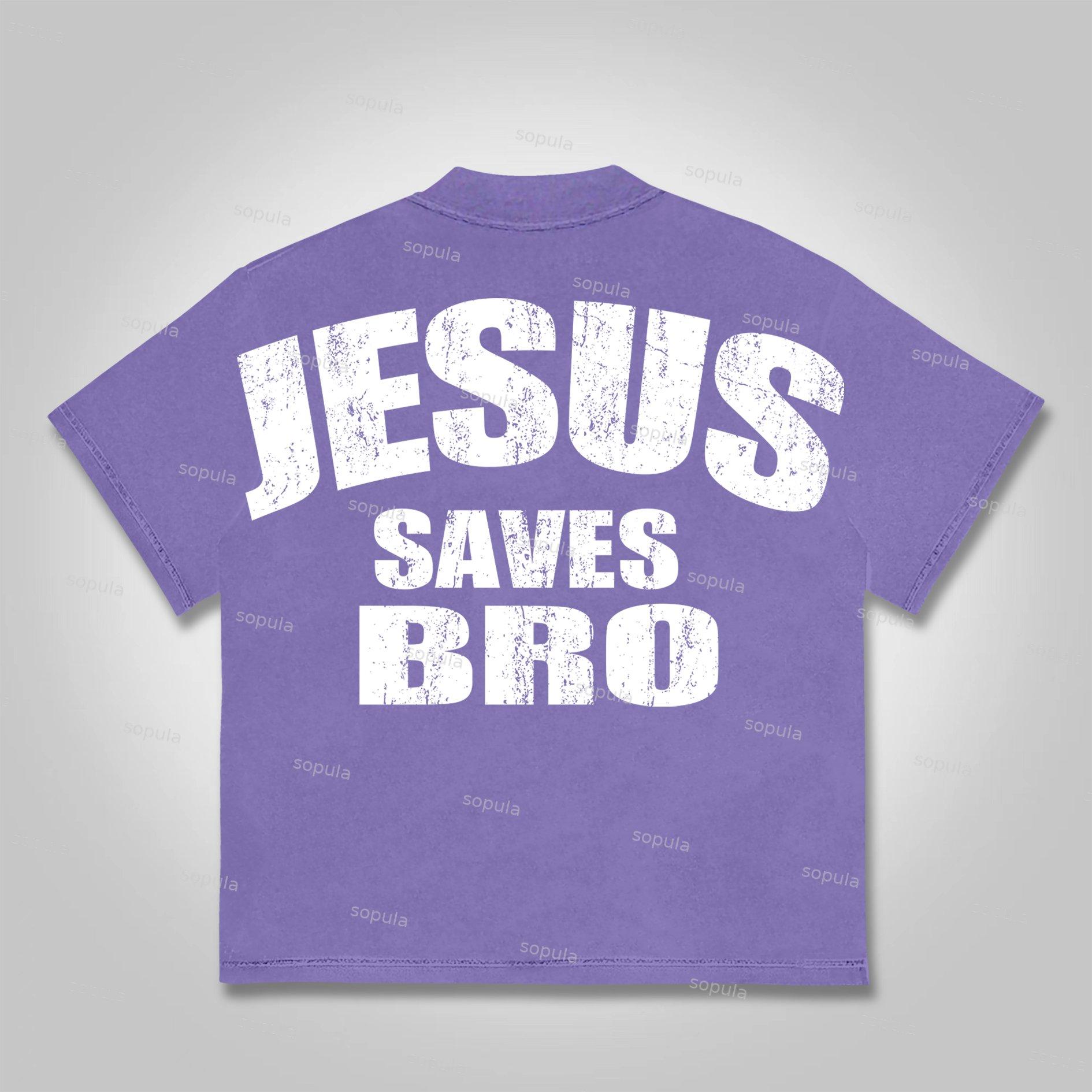 Sopula Vintage Jesus Saves Bro Graphics Print Cotton T-shirt Product Image