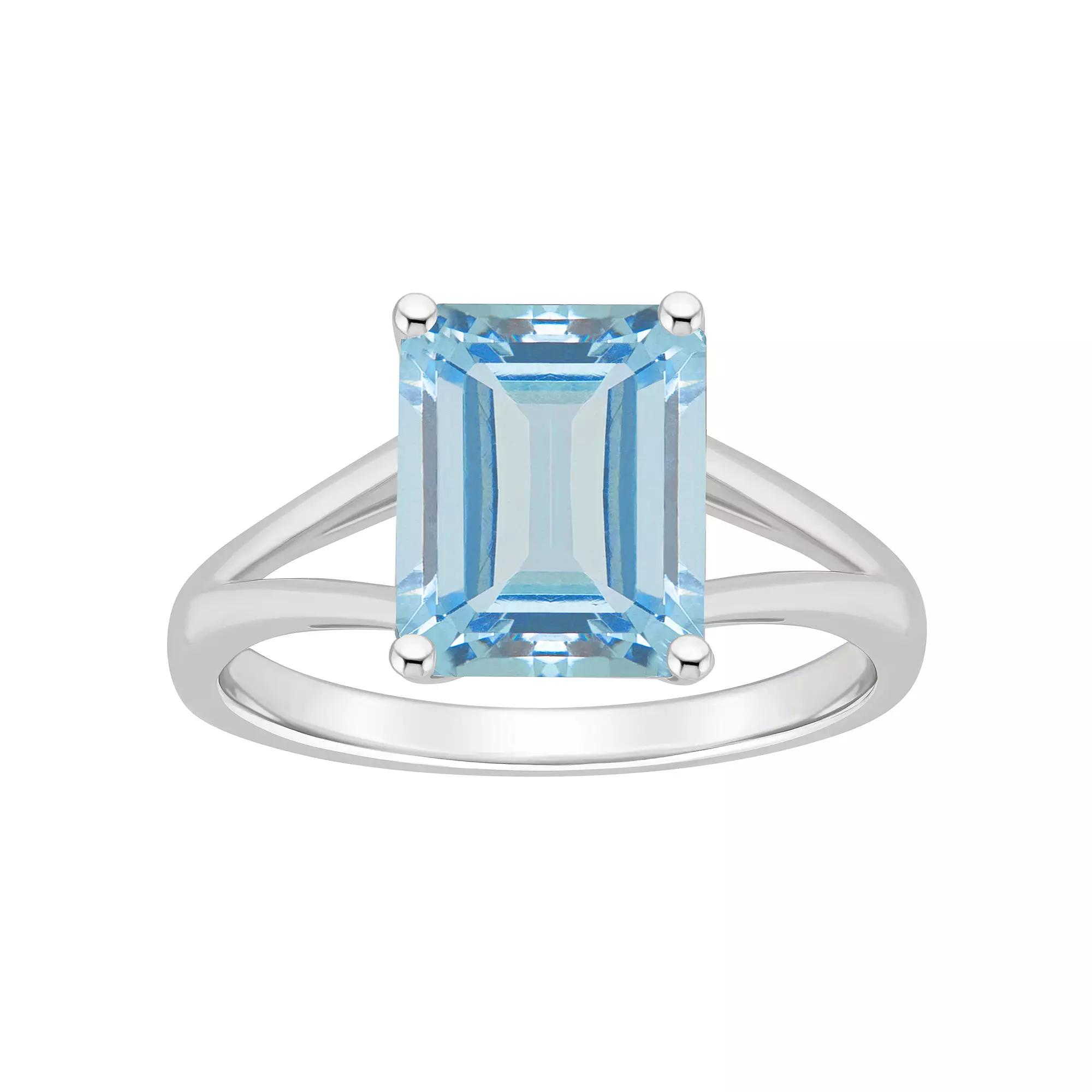 Alyson Layne Sterling Silver 10 mm x 8 mm Emerald Cut Gemstone Split Shank Solitaire Ring, Women's,  Product Image
