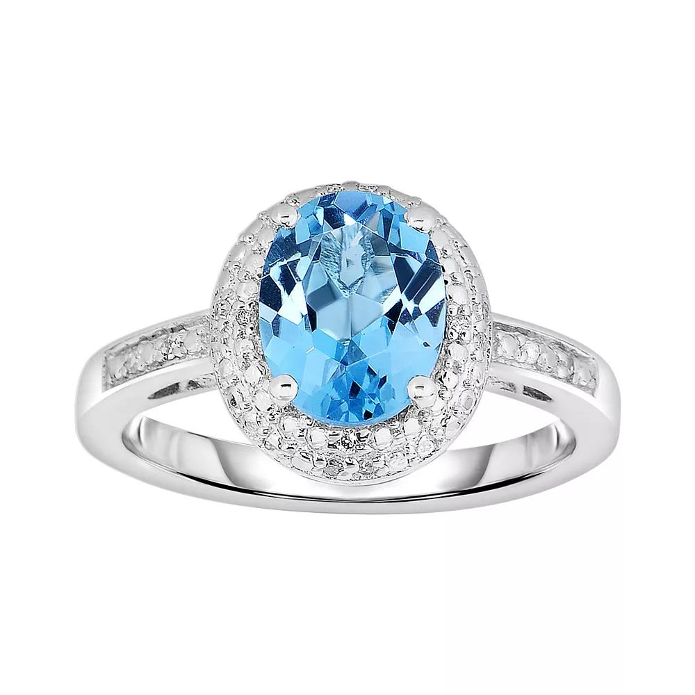 Oro Leoni Sterling Silver Blue Topaz and Diamond Accent Oval Halo Ring, Women's,  Product Image