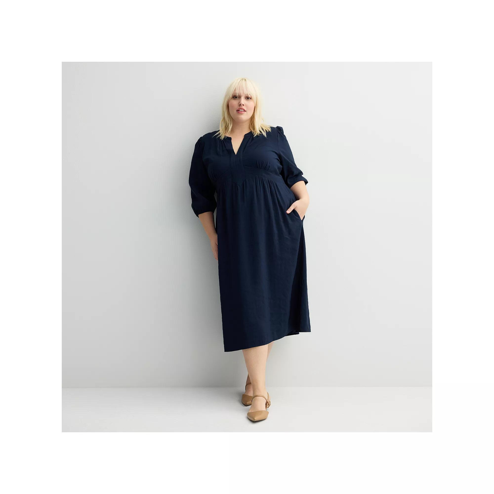 Plus Size Nine West Puff Sleeve Fit & Flare Midi Dress, Women's, Size: 1XL, Captain Product Image