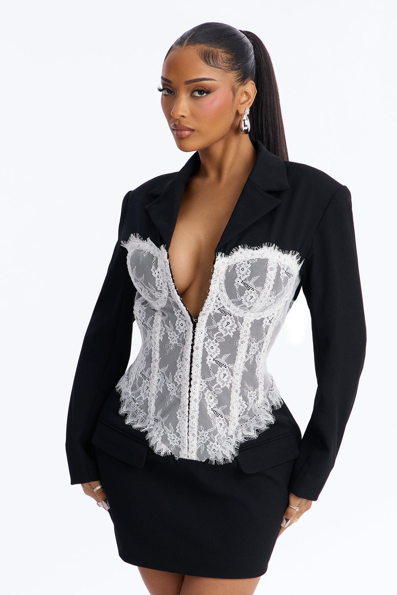Zia Long Sleeve Blazer Mini Dress - Black/White Female Product Image