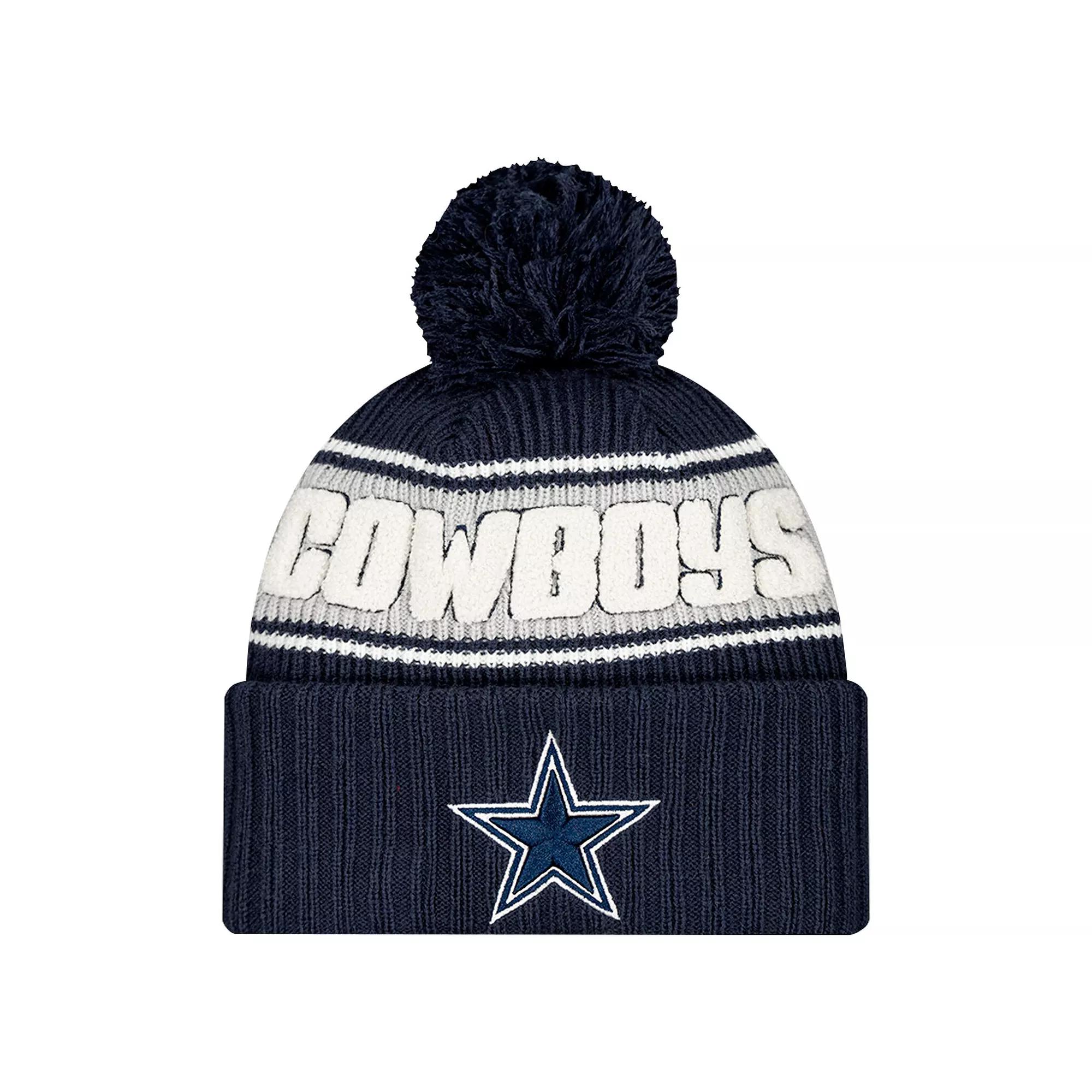 Men's New Era Navy Dallas Cowboys 2024 Sideline Cuffed Knit Hat with Pom, Blue Product Image