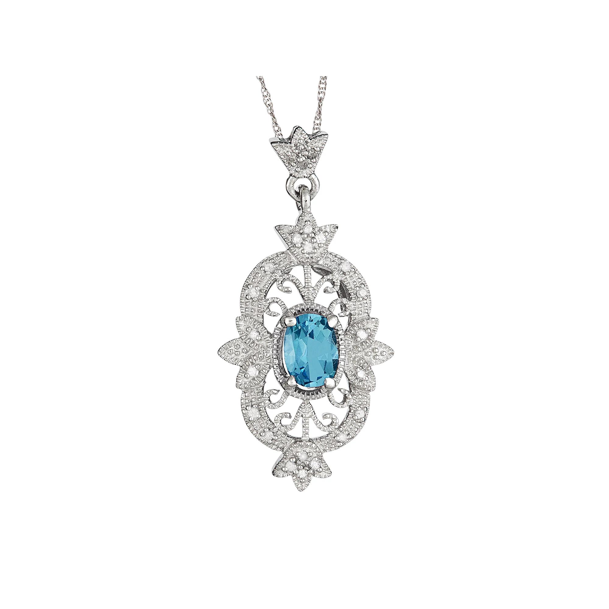 Sterling Silver Swiss Blue Topaz & 1/10-ct. T.W. Diamond Pendant, Women's, Size: 18" Product Image