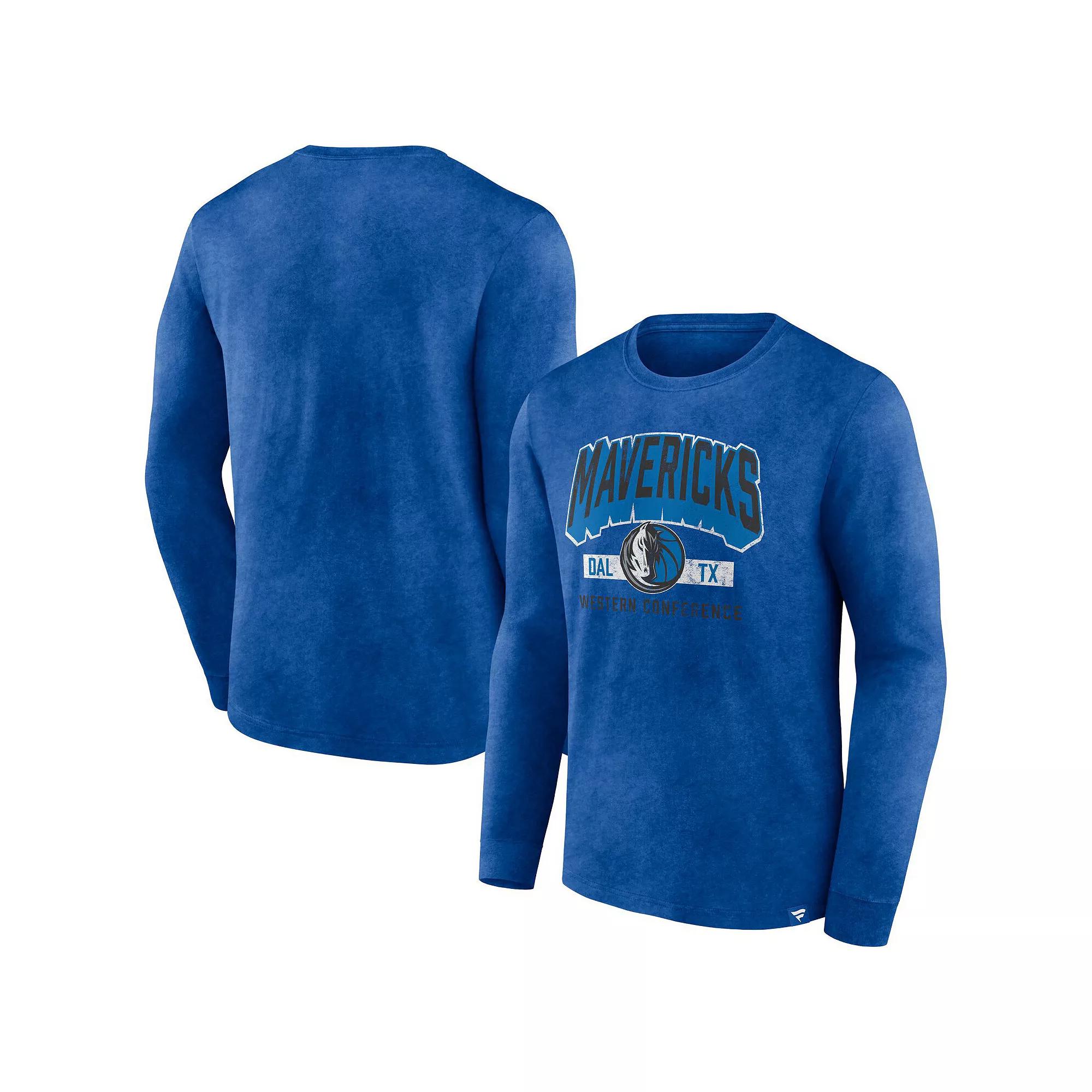 Men's Fanatics Branded Heather Royal Dallas Mavericks Front Court Press Snow Wash Long Sleeve T-Shirt,  Product Image