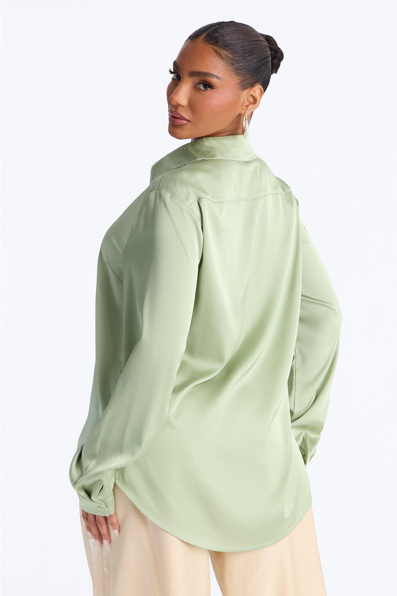 Smooth Talkin' Button Down Top - Sage Female Product Image