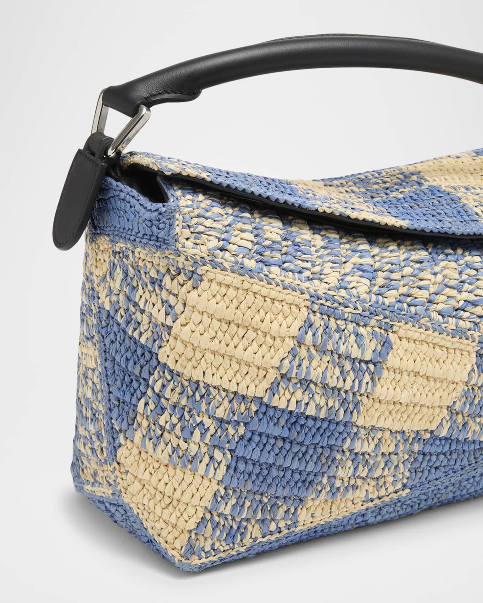 x Paula’s Ibiza Small Puzzle Edge Shoulder Bag in Gingham Raffia Product Image