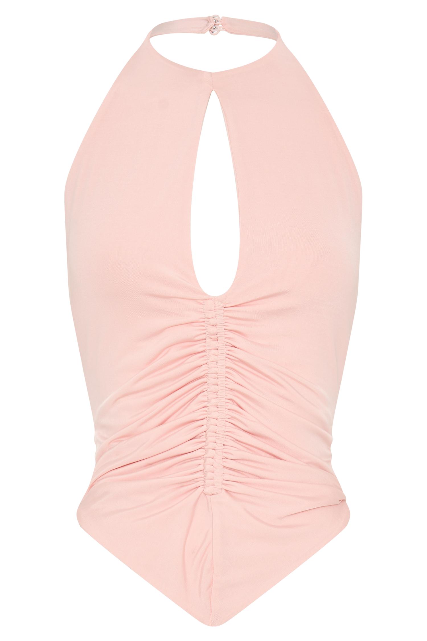 Linda Slinky Ruched Halter Top - Pale Pink Product Image