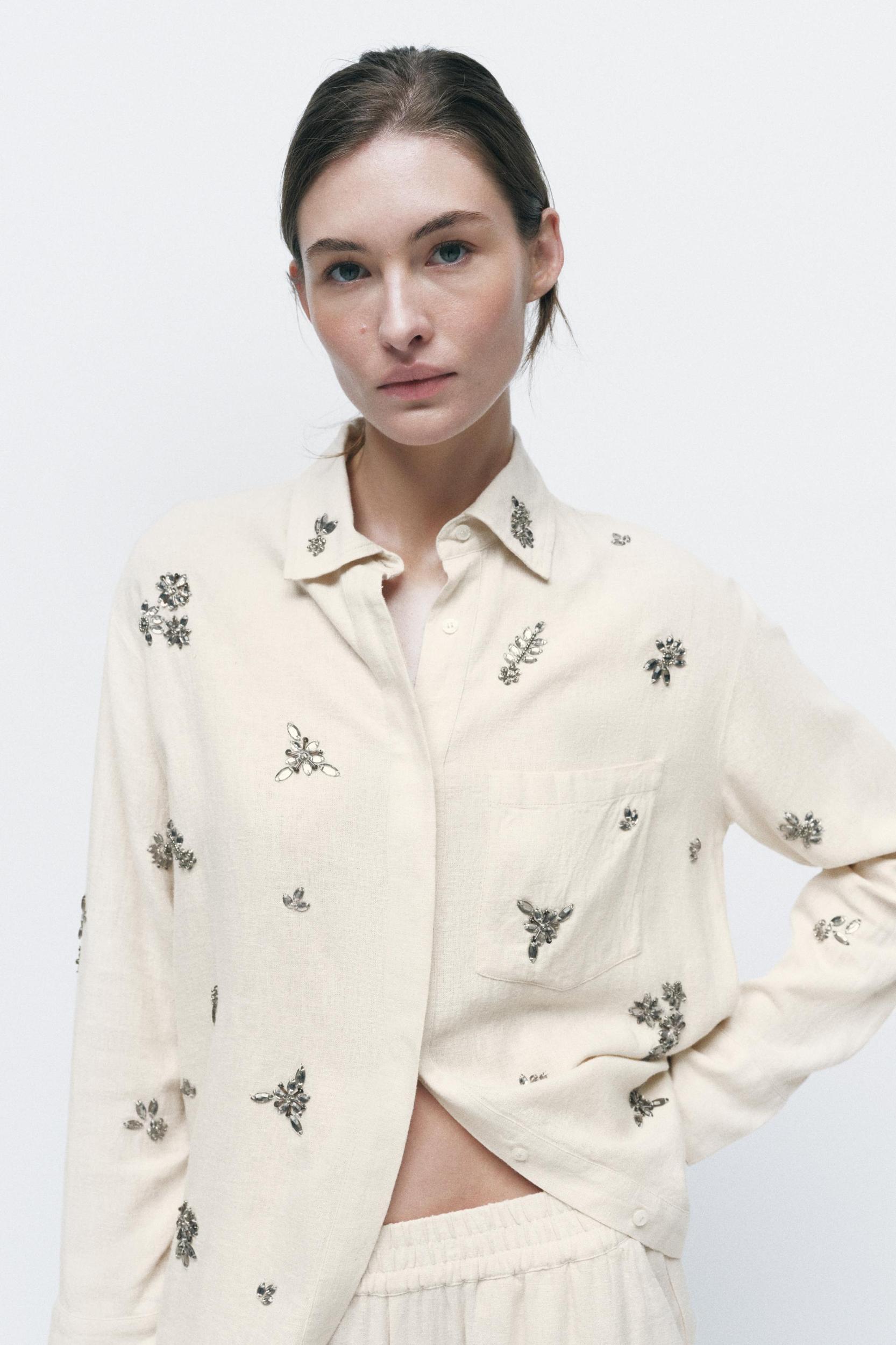 JEWELED LINEN SHIRT Product Image