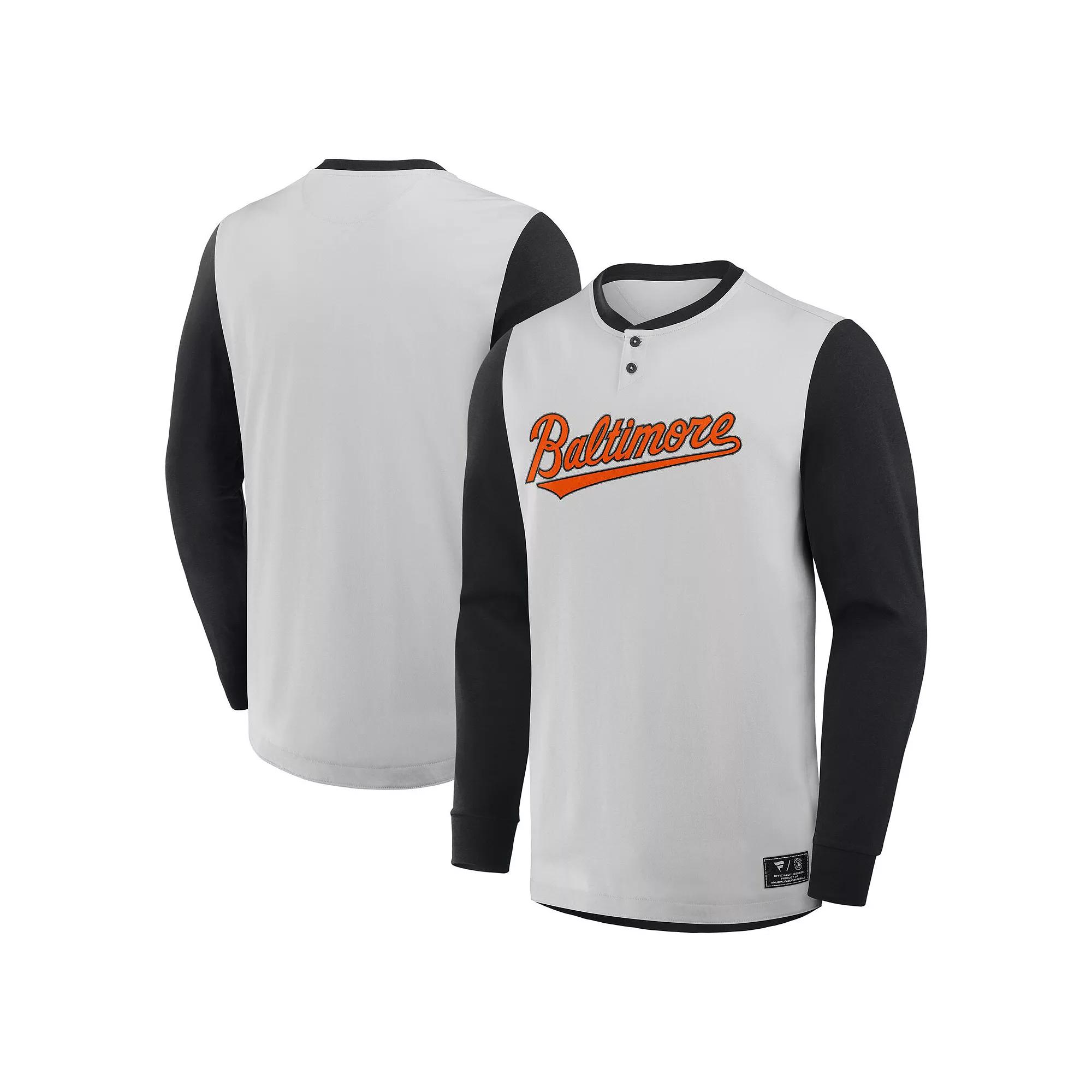 Men's Fanatics Gray/Black Baltimore Orioles Clubhouse Long Sleeve Henley Shirt,  Product Image