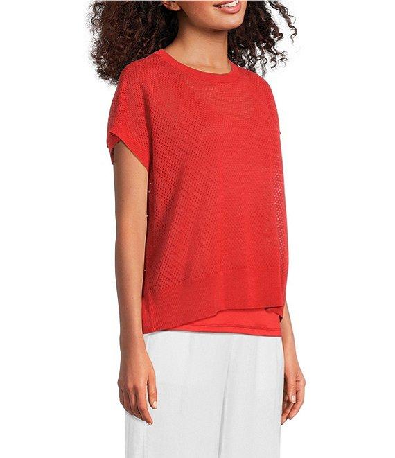Eileen Fisher Organic Cotton Linen Blend Round Neck Short Sleeve Tee Product Image