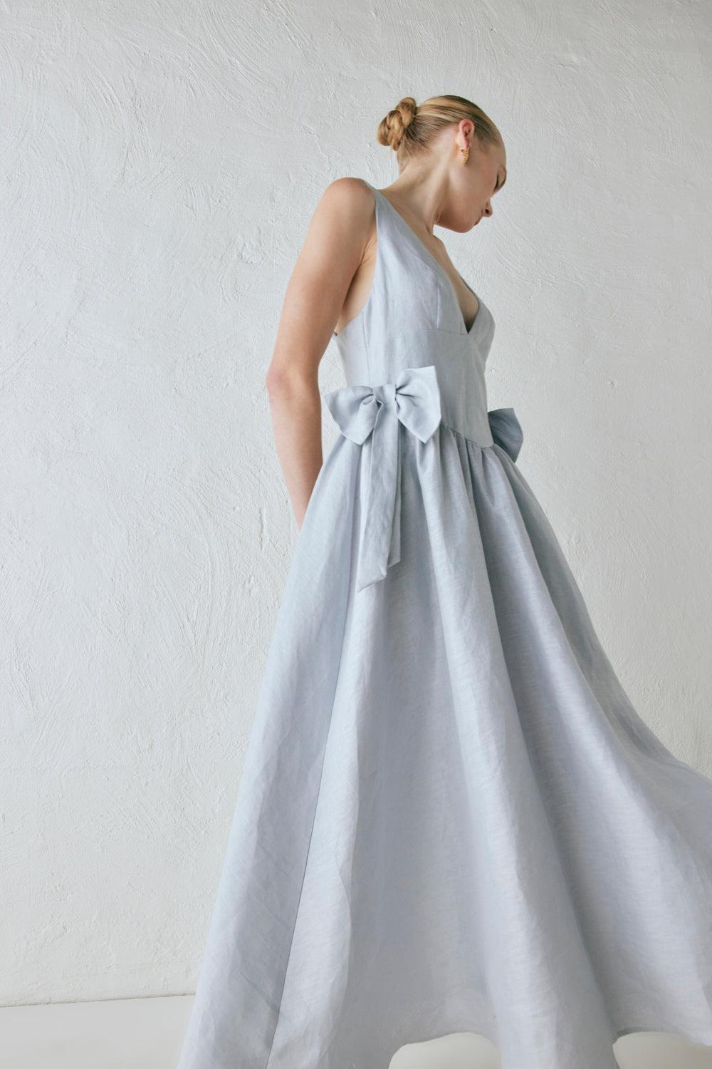 Daphne Linen Midi Dress Powder Product Image