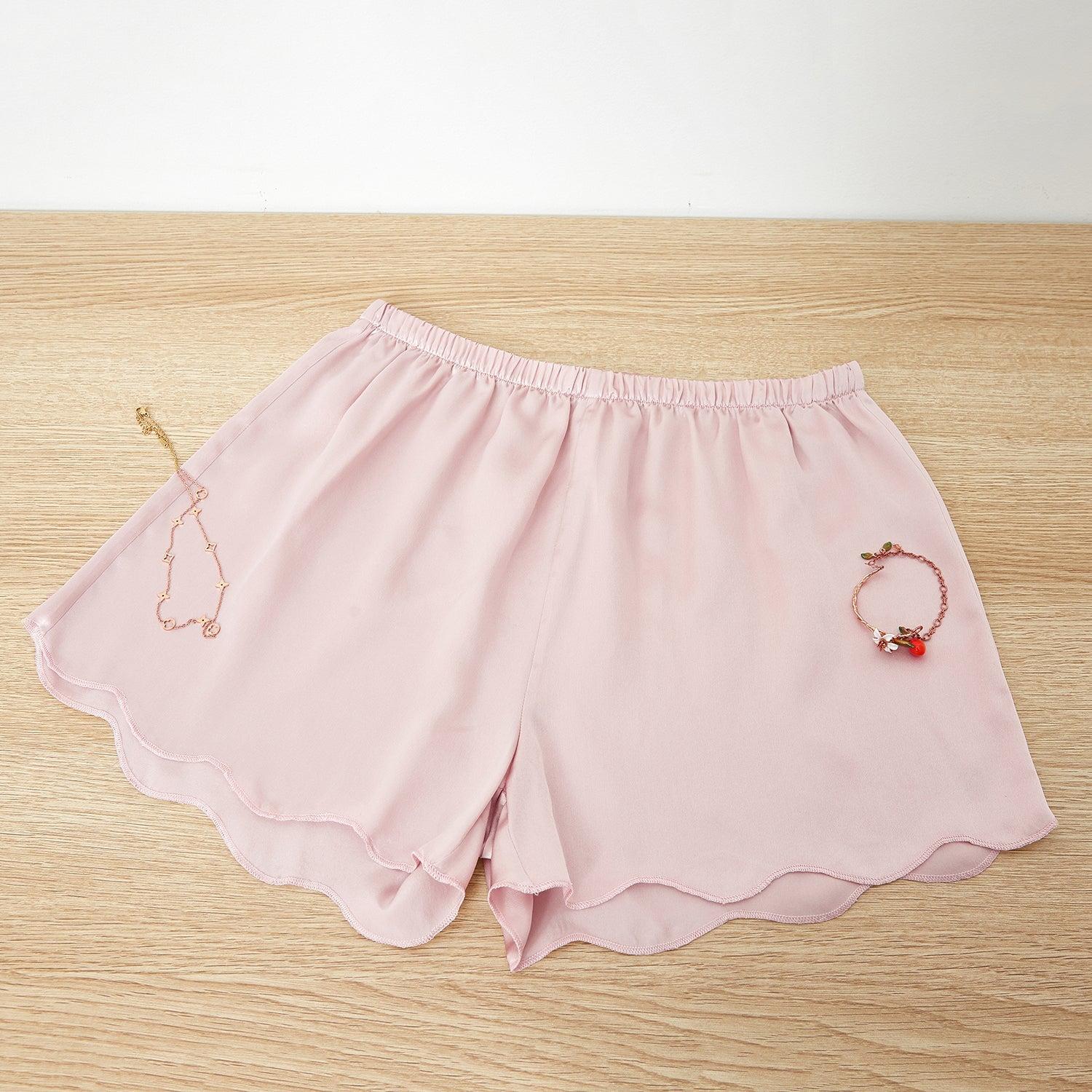 Dusty Rose Pure Silk Scallop Edged Shorts | 19 Momme Silk Charmeuse Product Image