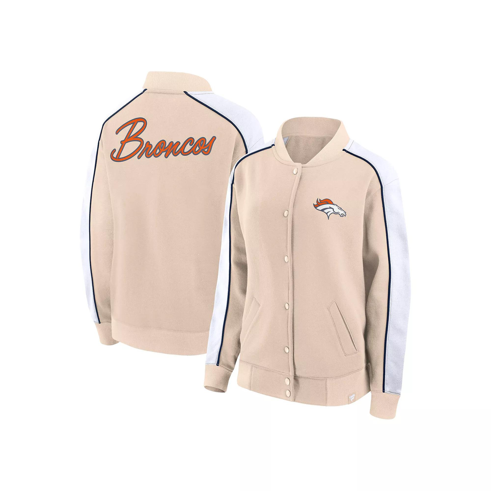 Women's Fanatics Branded Tan Denver Broncos Lounge Full-Snap Varsity Jacket, Size: 2XL, Team Product Image