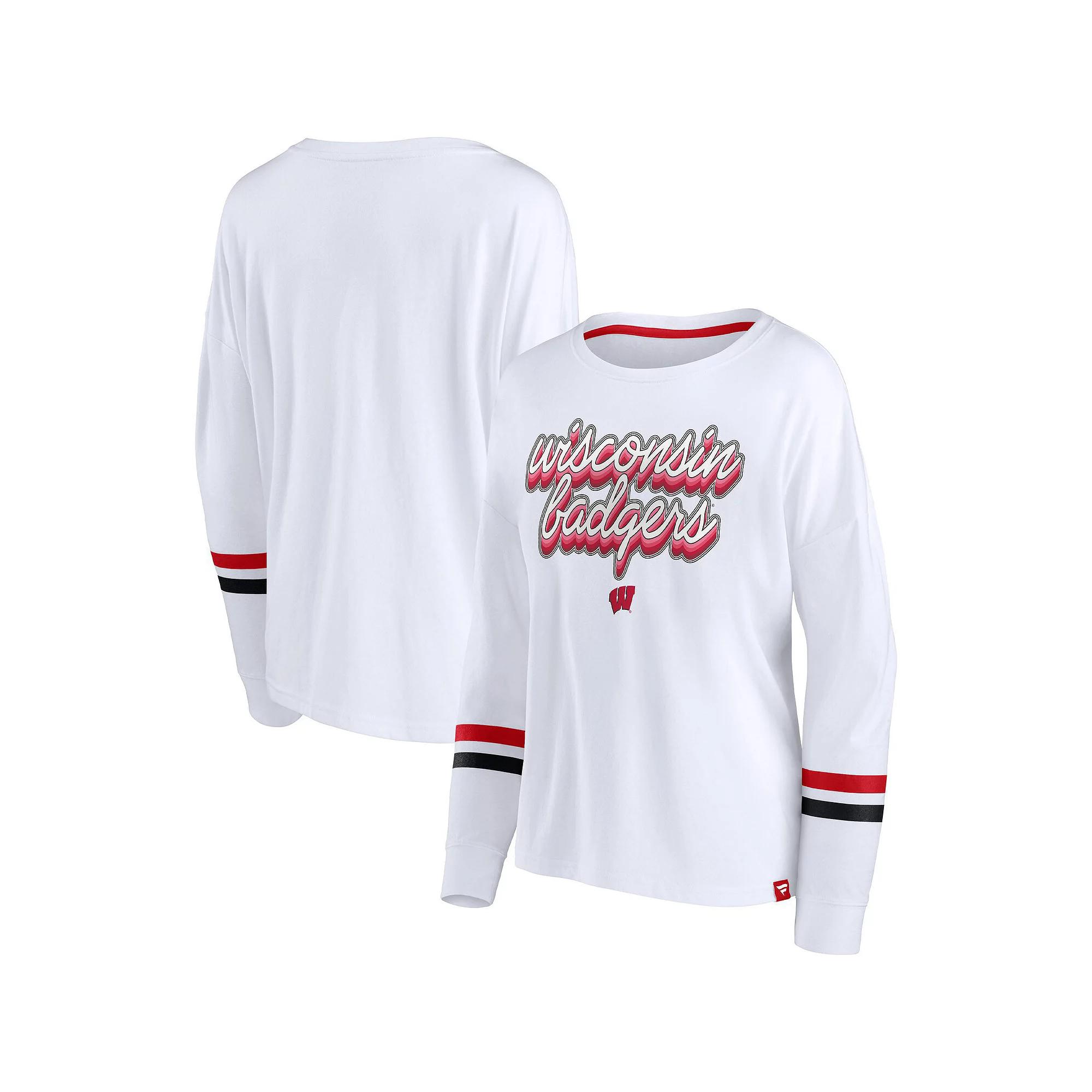 Women's Fanatics Branded White Wisconsin Badgers Retro Power Striped Long Sleeve T-Shirt, Size: Small Product Image