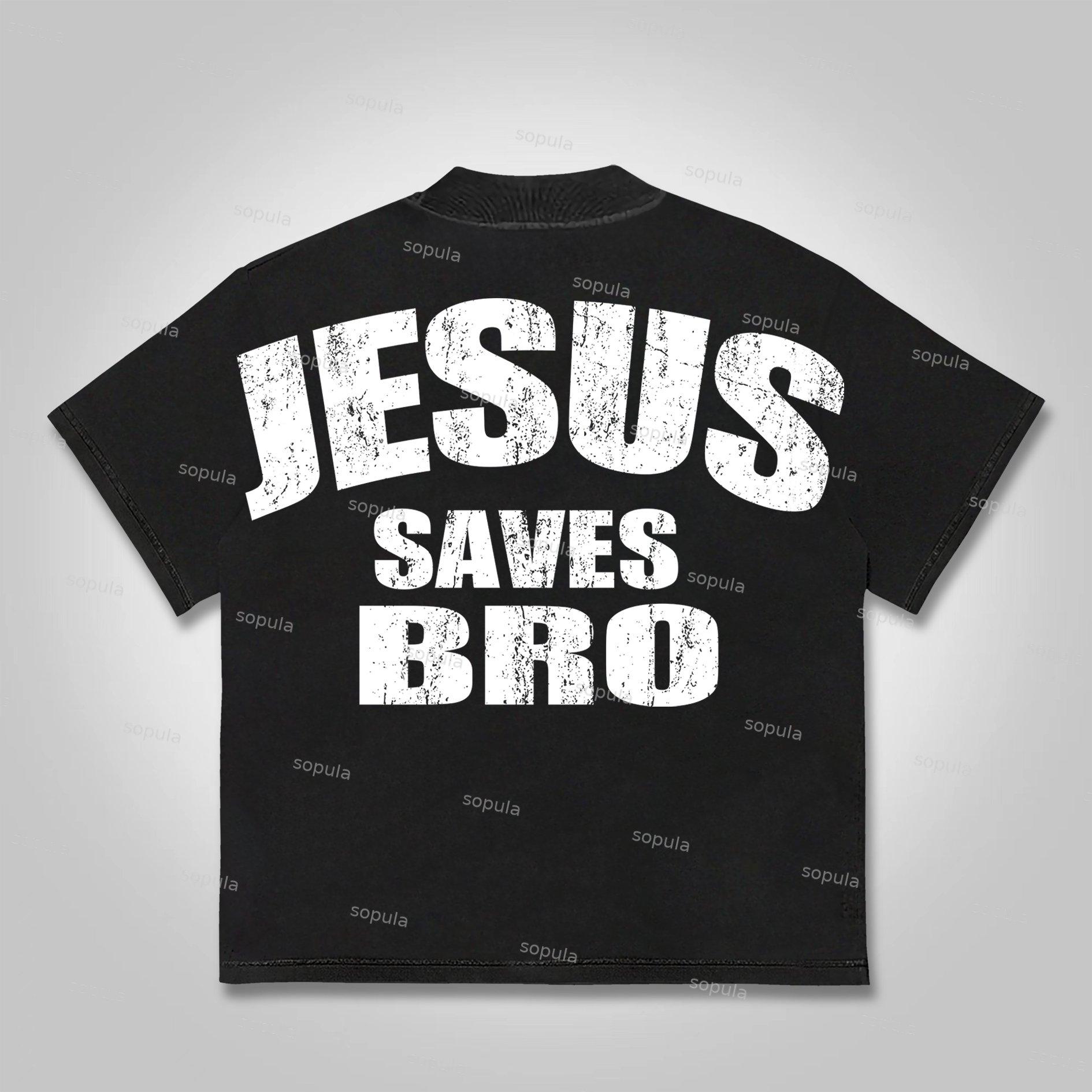 Sopula Vintage Jesus Saves Bro Graphics Print Cotton T-shirt Product Image