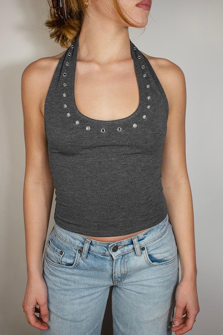 Cowl neck top with studs Product Image
